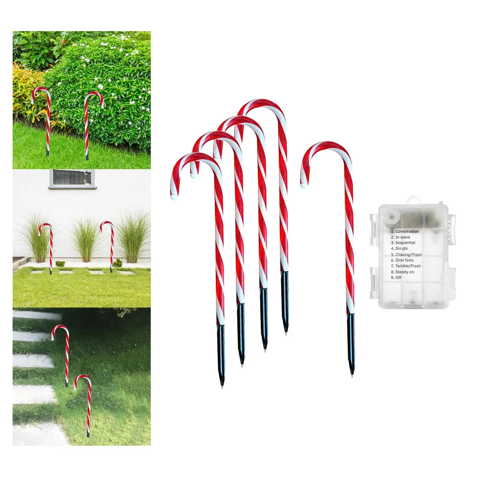 Christmas LED Lamps Decorations Pathway Marker with Ground Stake Candy Cane Battery Powered Lights for Lawn Garden Walkway Yard