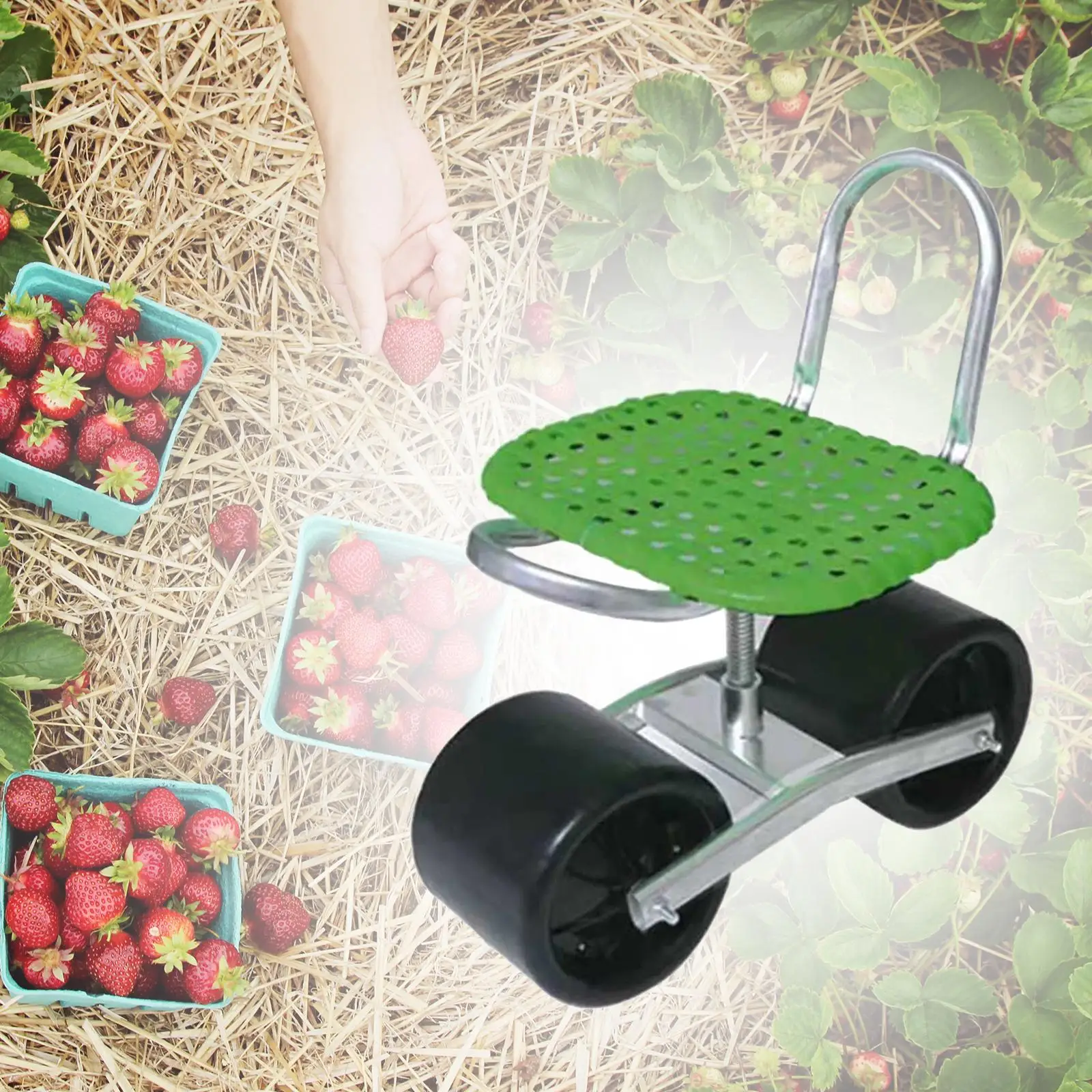 Garden Trolley Rolling Seat Adjustable Steerable Outdoor Utility Cart Mobile Garden Workseat for Outdoors Lawns Easy to Move