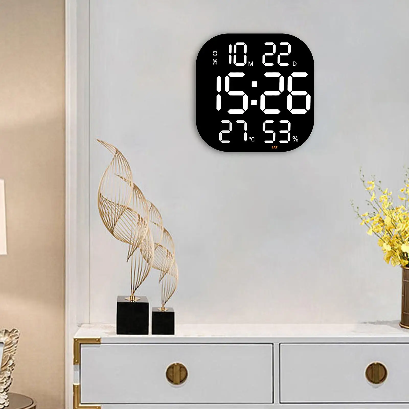 Digital Wall Clock Large Screen Temperature Month Date Display Silent Electronic Alarm Clock for Bedroom Living Room