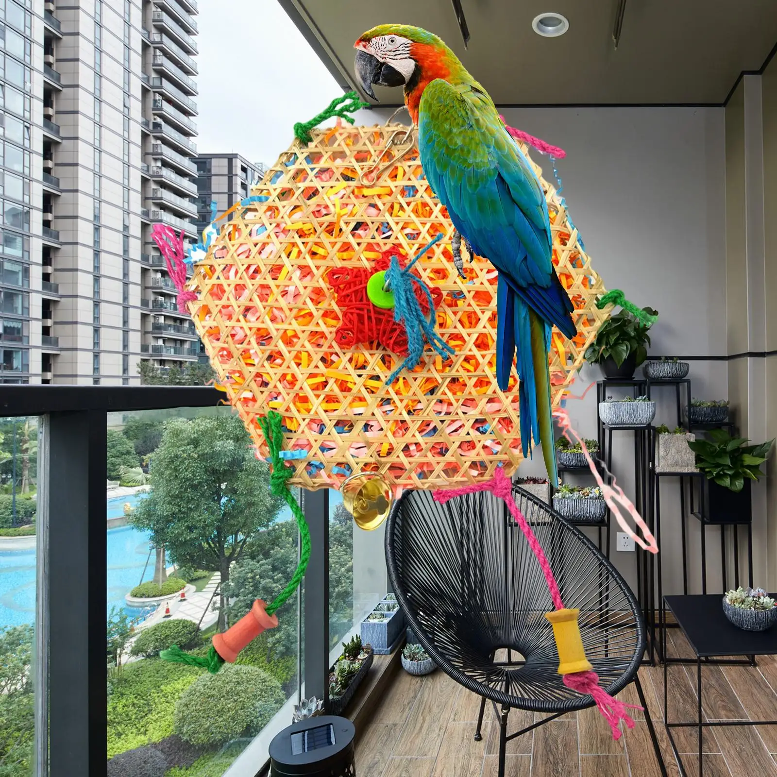 Portable Bird Chewing Toy Multicolor Bamboo Hanging Rope Bite Resistant Durable Bird Brushed Straw Rope Toy
