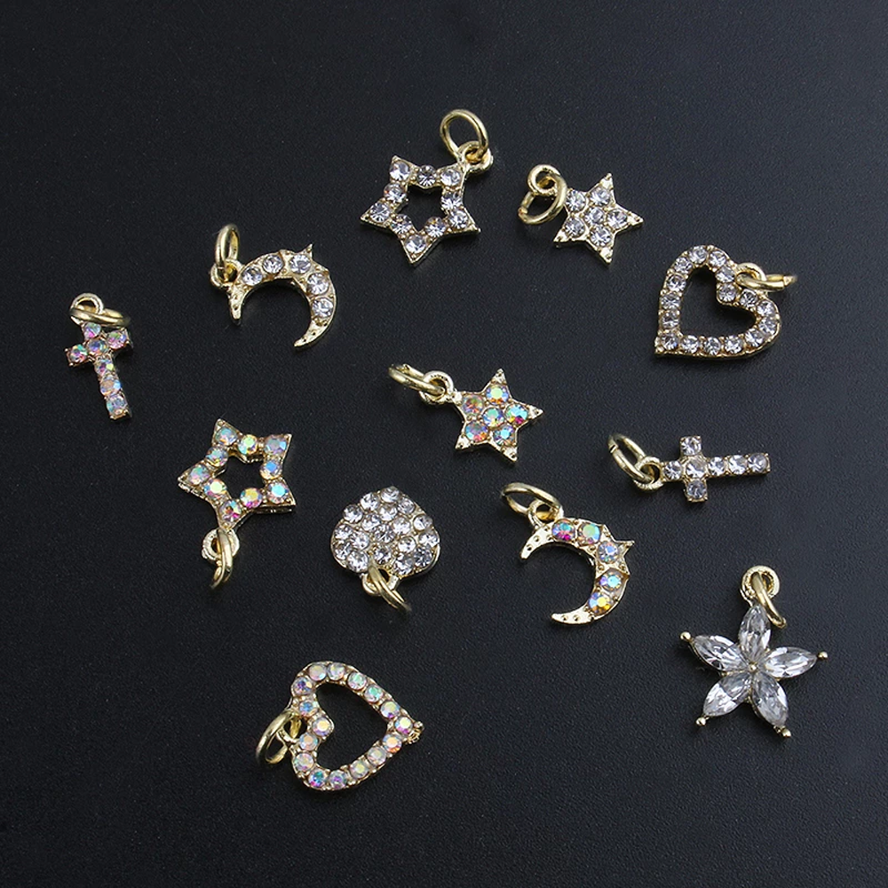 Best of 10Pcs Clear AB Hollow Dangle Golden Nail Charms Piercing Jewelry With Diamond Pearl Designer Nail Arts Hoop Pendants Ornament 8 # Reviews & Tips