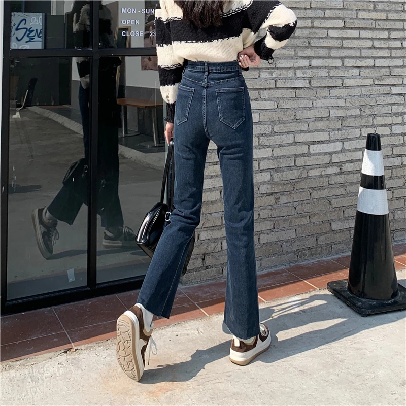 DD1455  Slit jeans women's new slim fit stretchy nine-point flared jeans denim jacket for women
