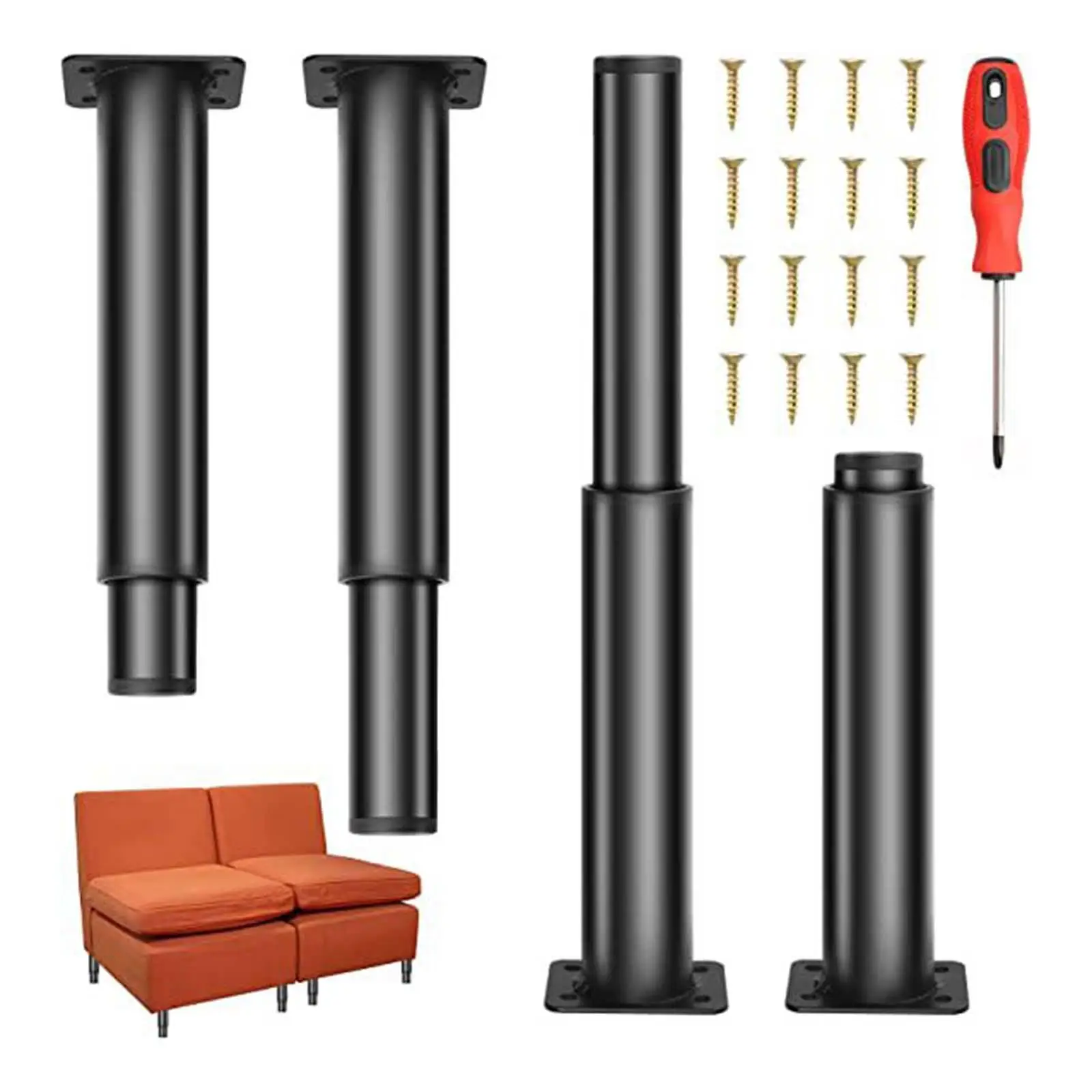 4x Adjustable Height Replacement Leg Black Heavy Duty Bed Frame Fixed Support Feet for Desk Bed Cabinet TV Stand Coffee Table