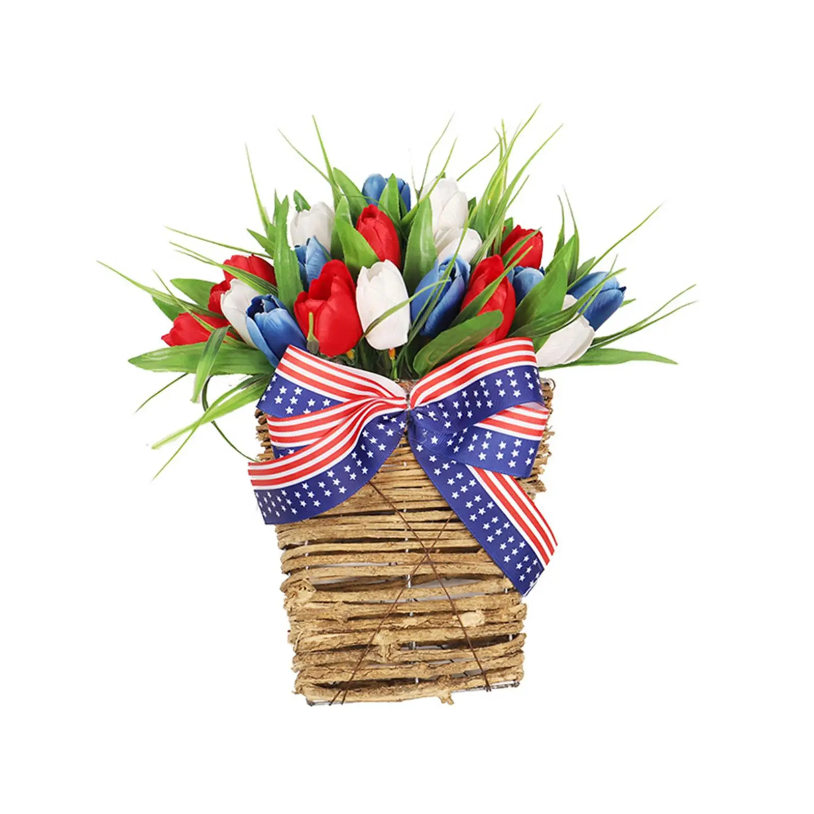 Patriotic Independence Day Wreath Decorative Greenery Handmade Hanging Ornament