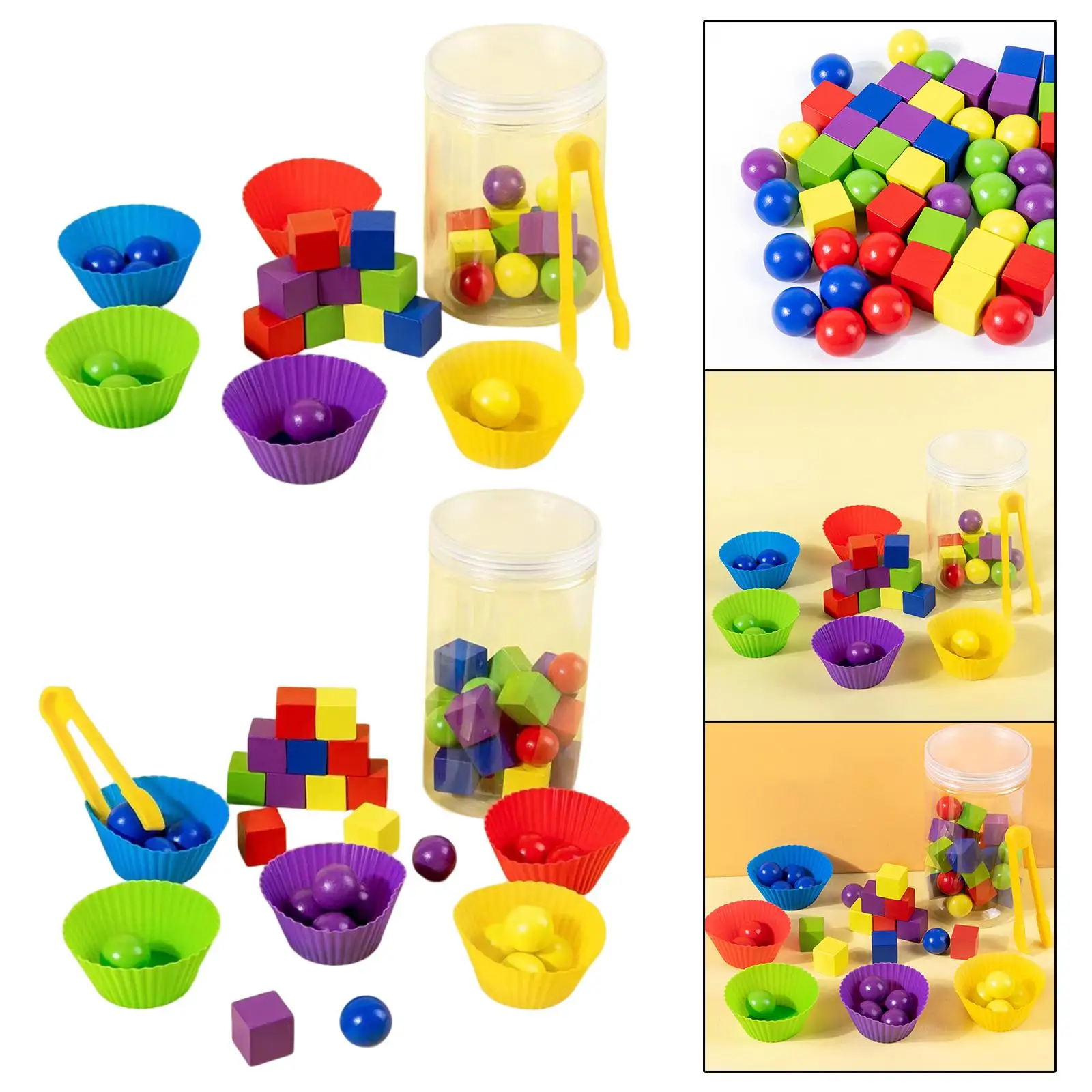 Montessori Color Sorting and Counting Blocks Early Education Toys Preschool Learning Fine Motor Puzzle and Bowls for Kids