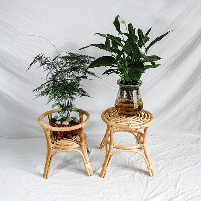 Soporte de plantas tejido con patas, maceta decorativa de madera con cesta  de bambú tejida a mano para plantas de interior, flores en macetas -  AliExpress