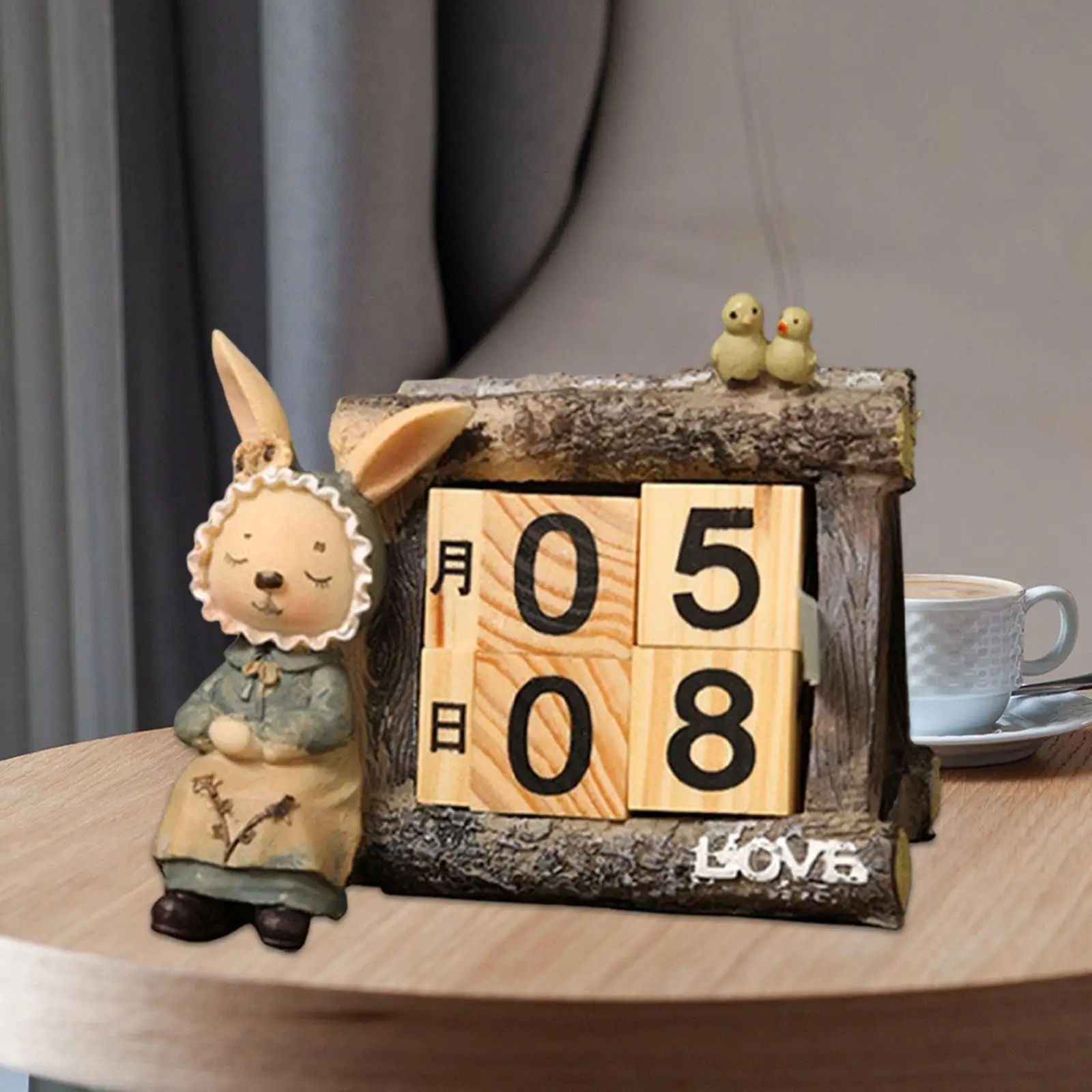 Desk Calendar Blocks Nordic Style DIY Wood Perpetual Calendar Month Date Blocks for Bedroom Restaurant Tabletop Cafe Ornament