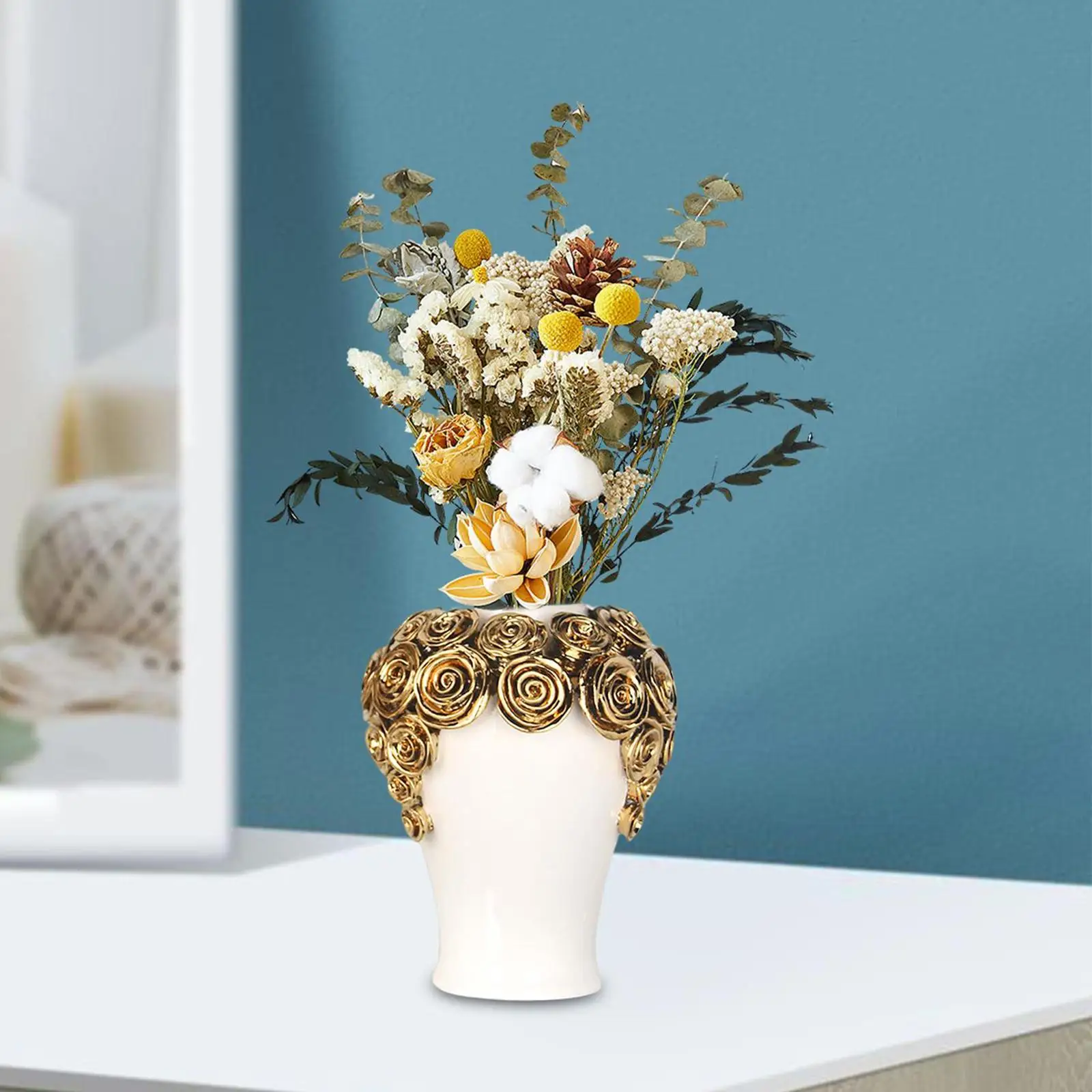 Ceramic Flower Vase Decorative Vases Porcelain Ginger Jar Temple Jar with Lid for Home Wedding Party Fireplace Bedroom Decor