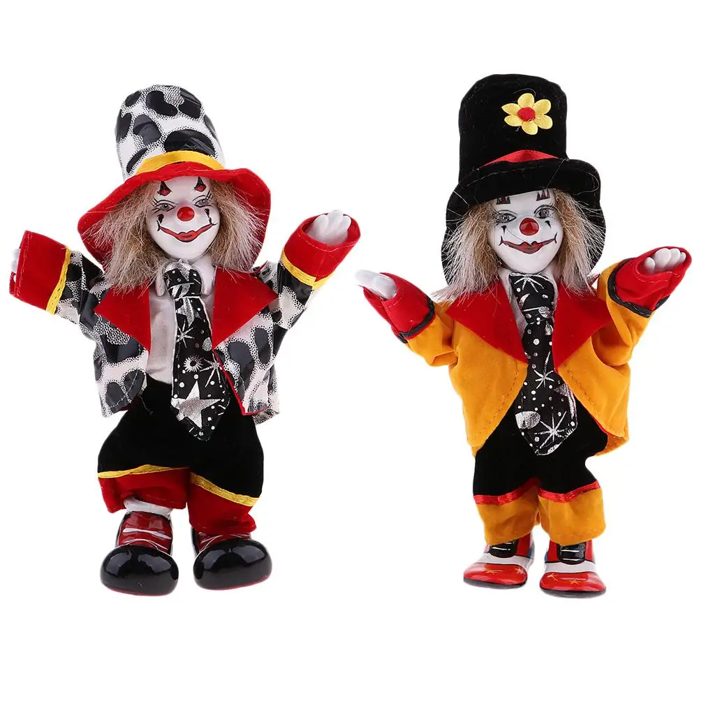 2pcs Vintage Hand Painted Porcelain Clown Ceramic Clown Dolls Decoration