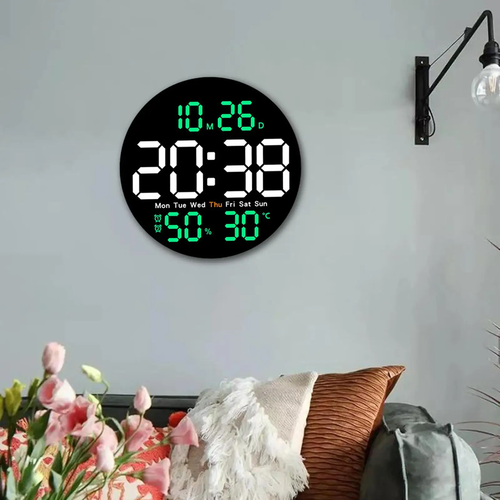 LED Wall Clock Adjustable Brightness Gift Temperature/humidity Electronic Clock for Home Restaurant Bedroom Living Room Decor