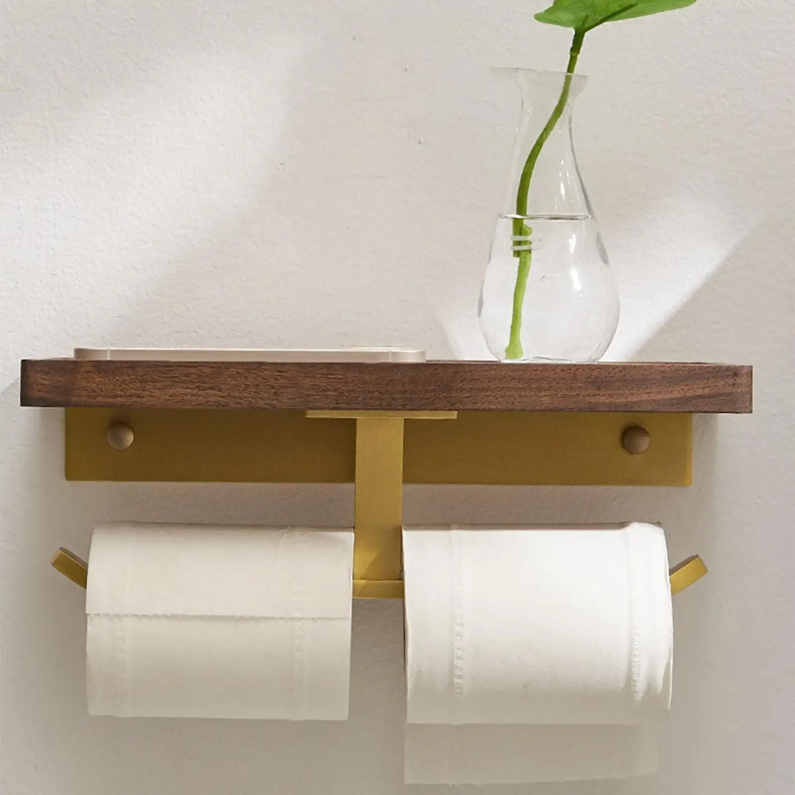 Walnut Wood Toilet Paper Holder with Shelf,Phone Holder,Stainless Steel Toilet Paper Roll Holder