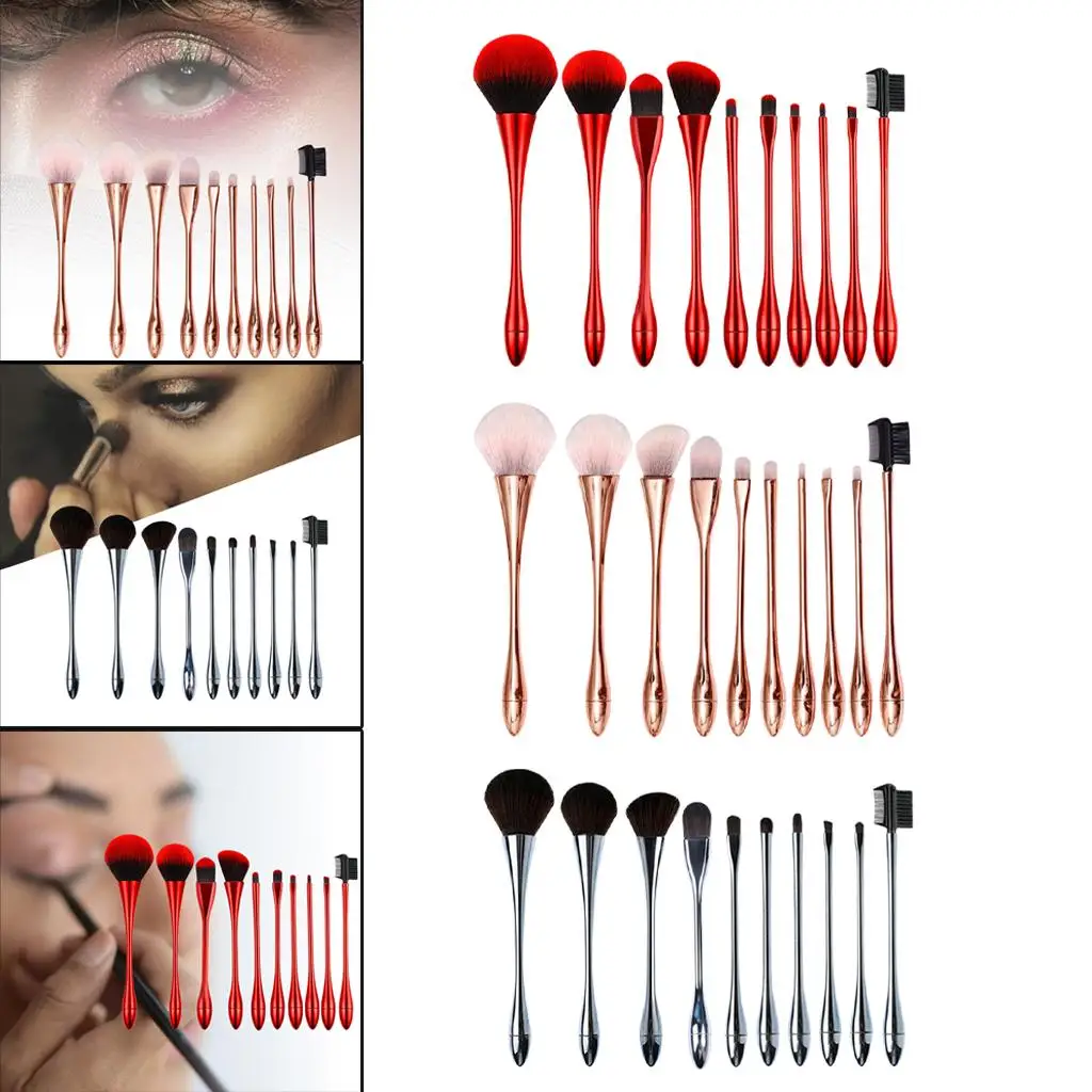 10 Pcs Makeup Brushes Soft Synthetic Beauty Tool Kit for Powder Eyebrow Neck