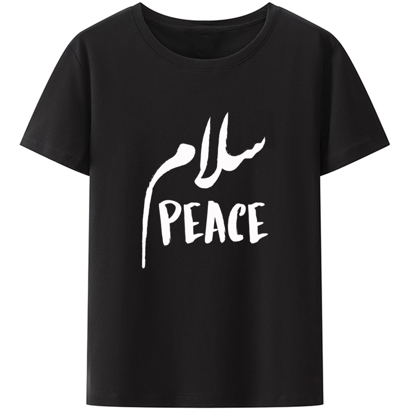 Salam Peace Arabic T Shirt Islamic Muslim Greeting Eid Mens Women Men Tee Fashion Letters Print Tops Ropa Hombre Camisetas