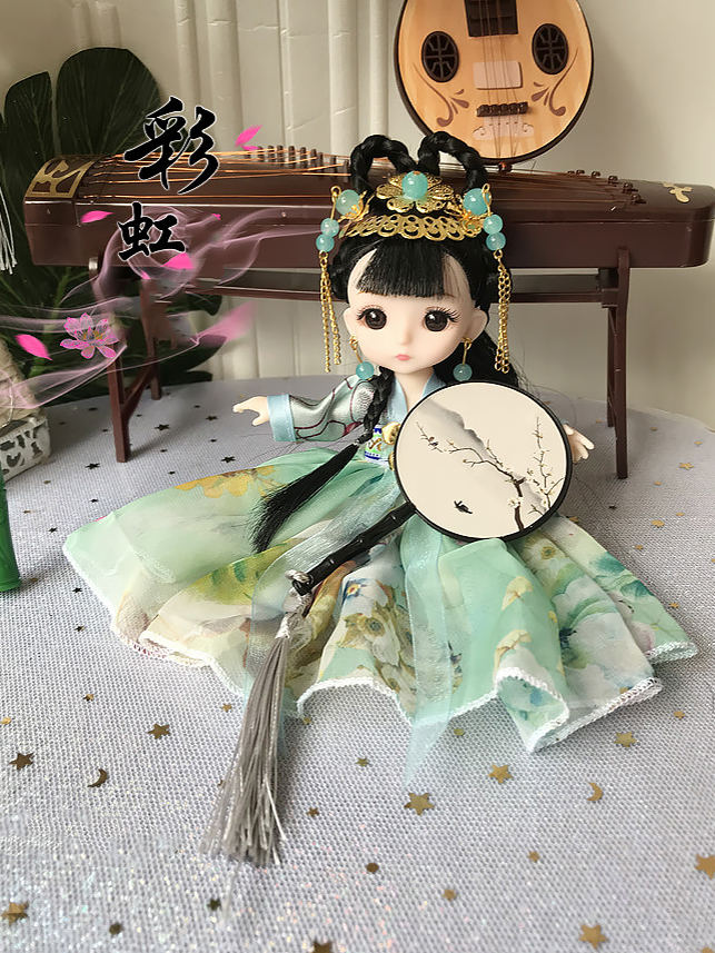 Retro Bjd Doll Accessories Chinese Style Decoration Props Screen Group Fan Flute Guzheng Musical Instrument Childrens Toy Gift