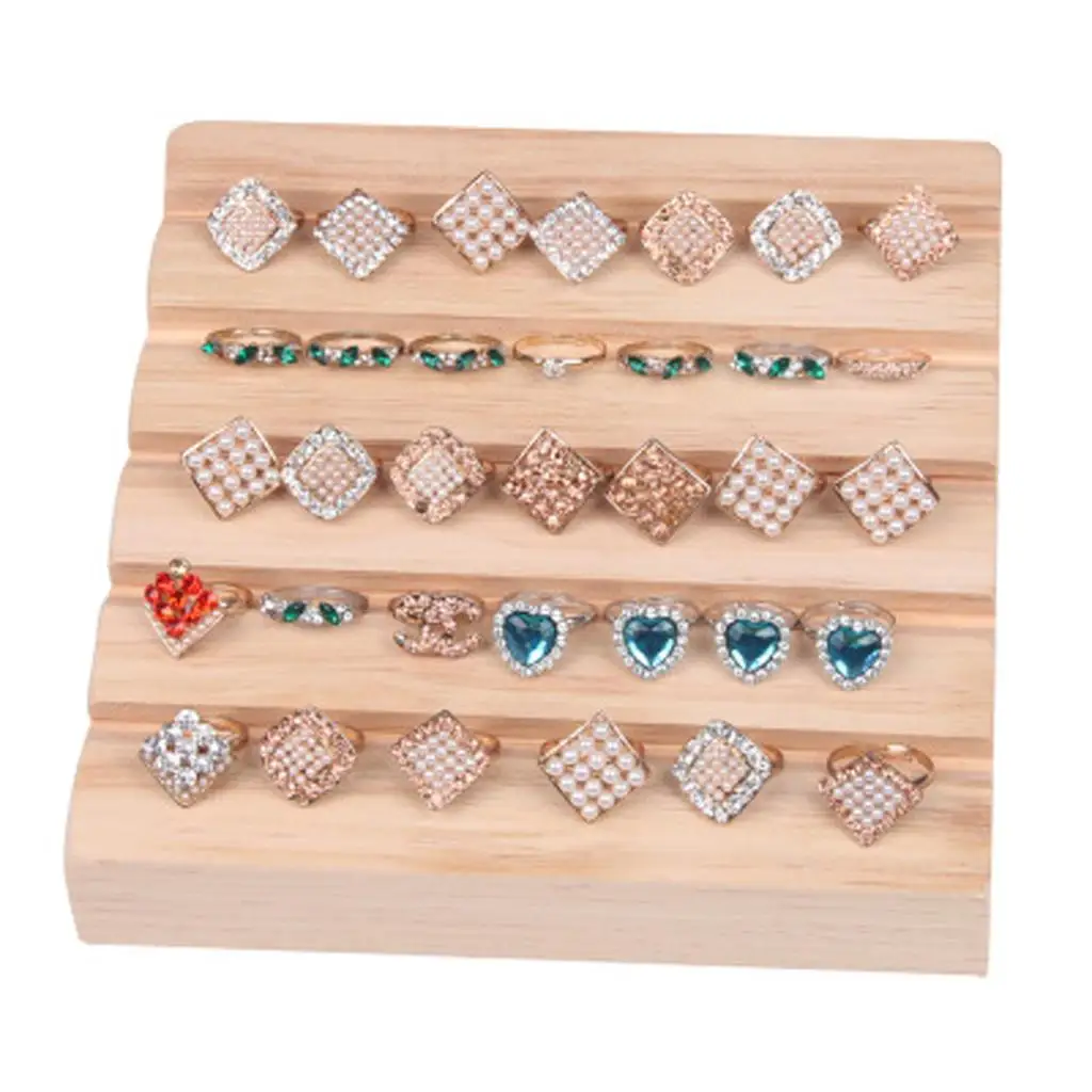 Wood Multi-use Earrings Rings Jewelry Display Tray Organizer Holder Showcase