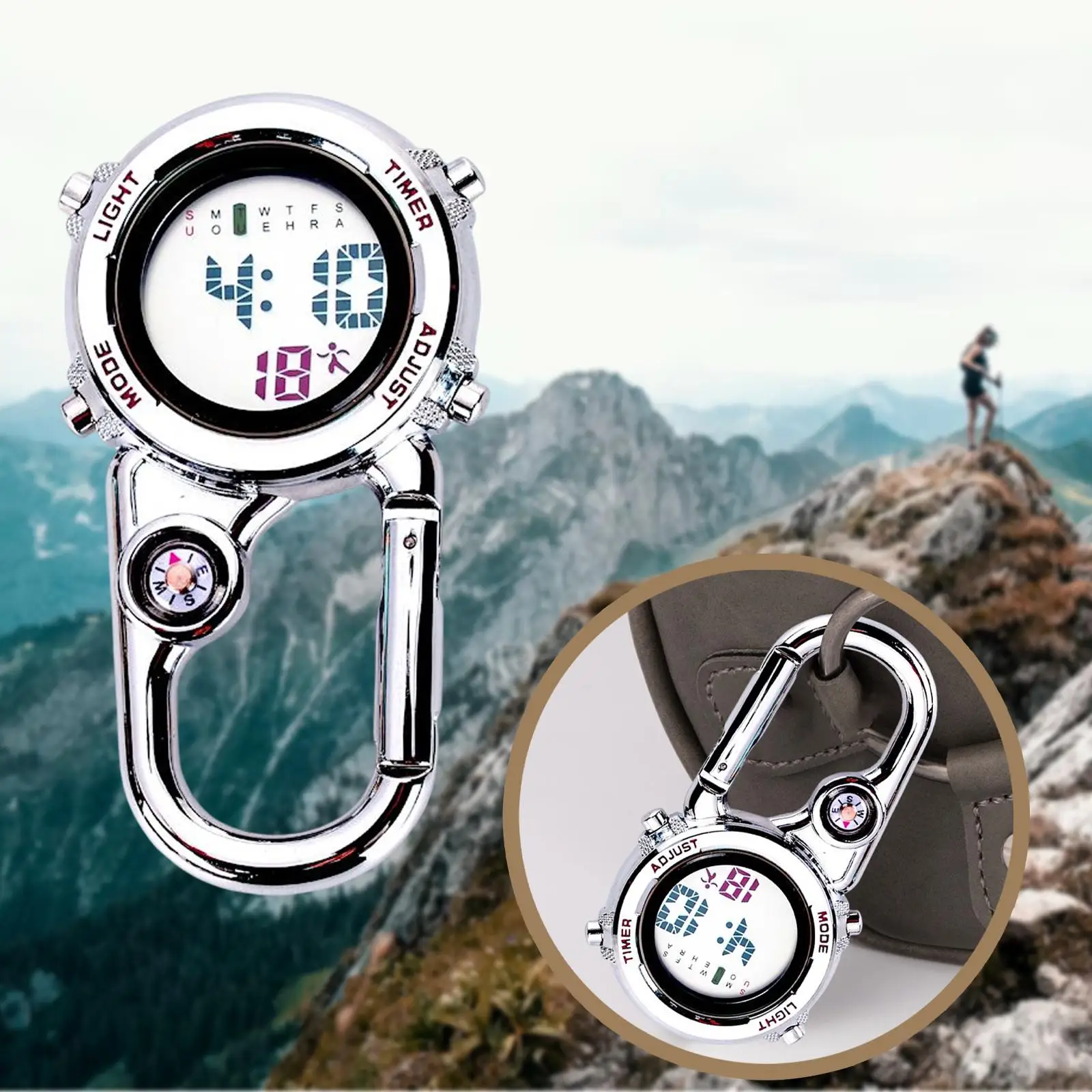 Digital Carabiner Watch Electronic Watch Backpack Fob Watch for Men and Women for Office