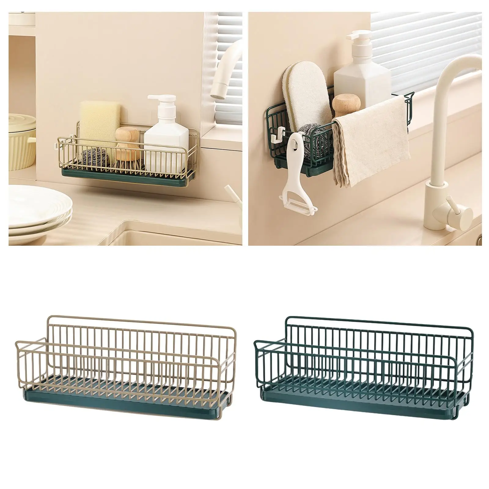 Soap Dispenser Scouring Pad Organizer Kitchen Sink Rack Organizer Countertop Soap Tray for Bathroom Storage Living Room Counter