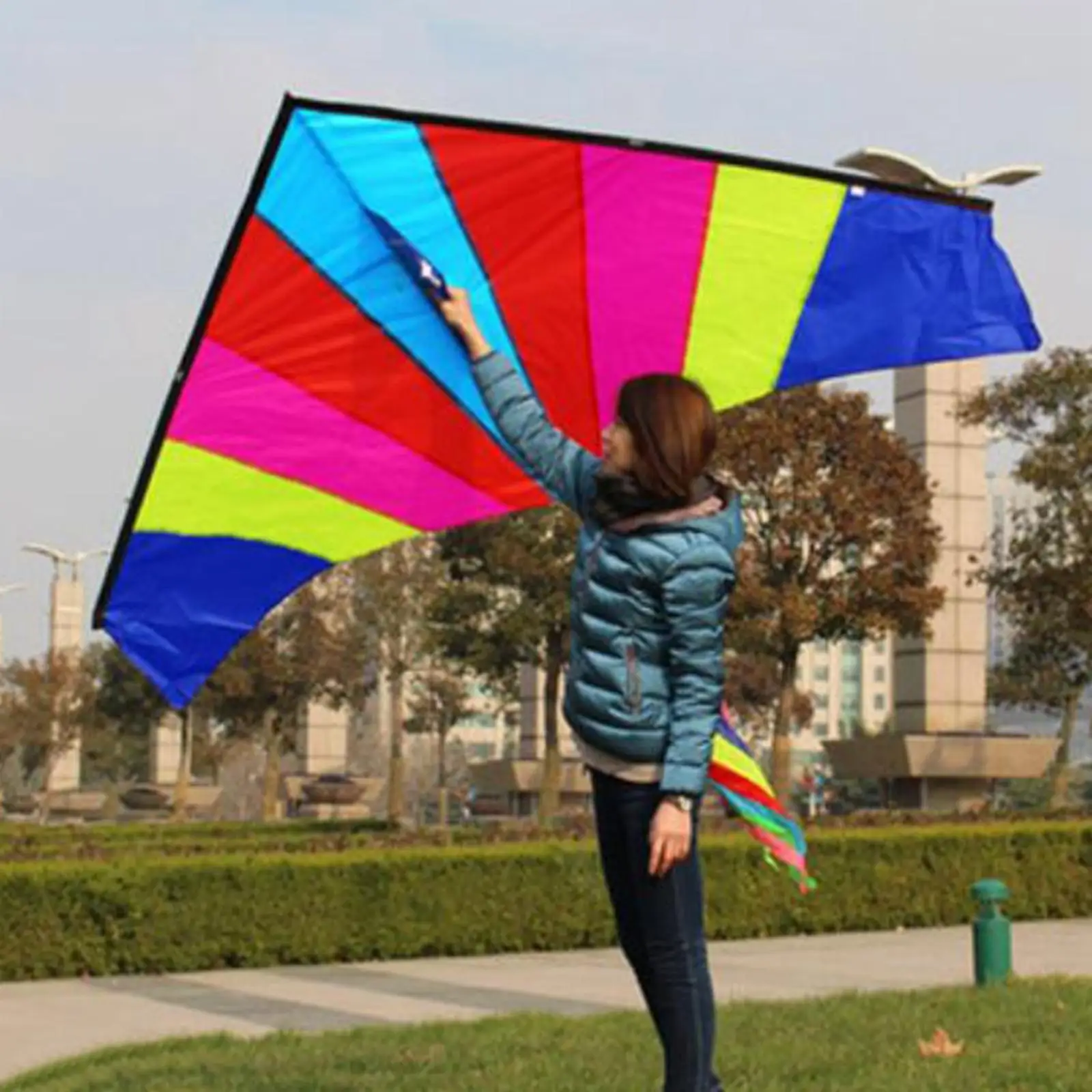 Large Delta Kite Easy with String Windsock Single Line Rainbow for Sports Beach Games Beginner Teenagers