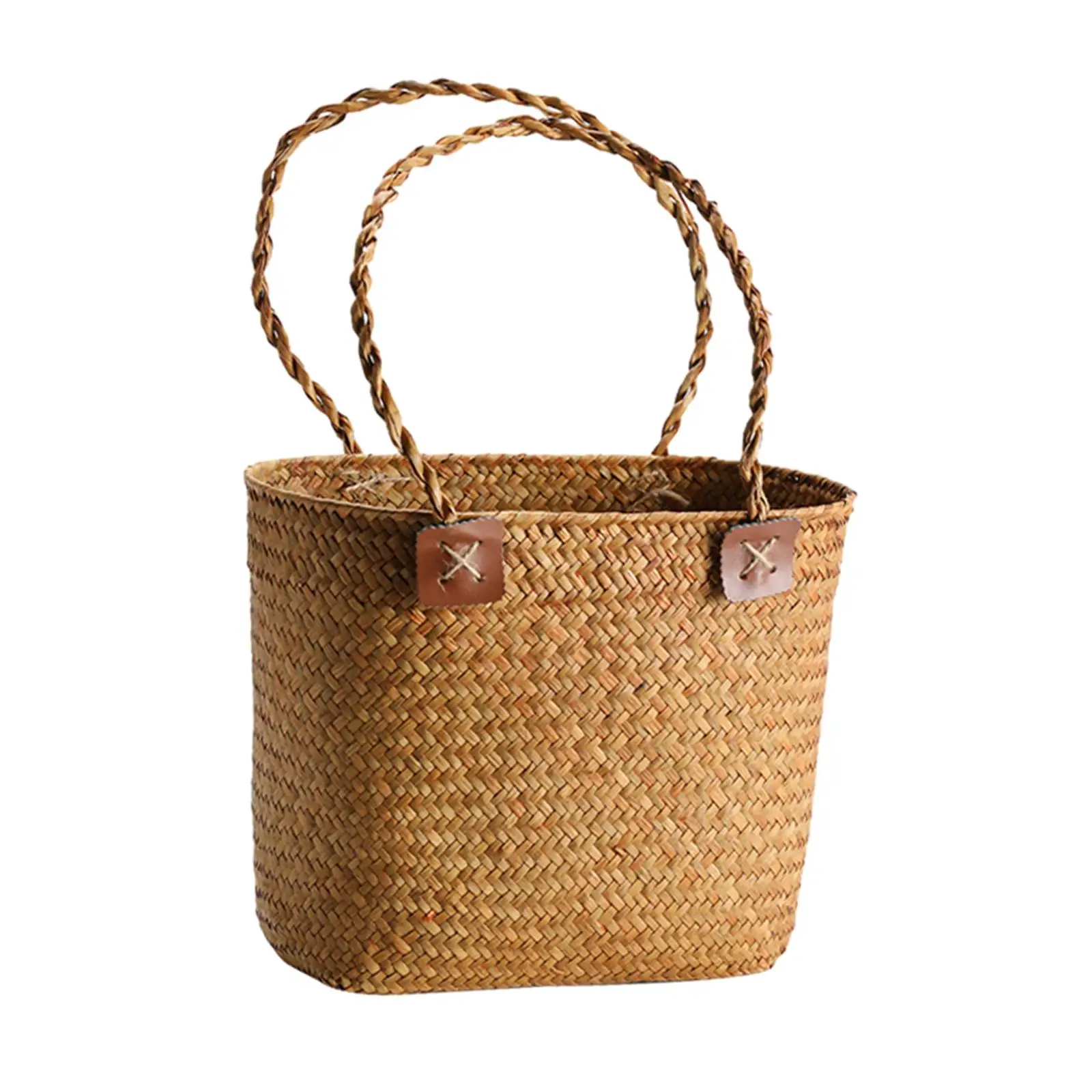 Handwoven Storage Basket, Shopping Grocery Bag Container, Double Handles Lightweight Picnic Basket, Grocery Baskets