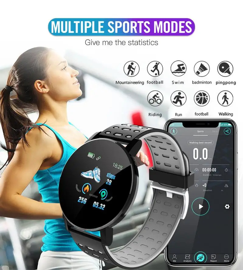 2022 119Plus Smart Watch Blood Pressure Sport Tracker Waterproof Bluetooth Smart Bracelet Heart Rate Monitoring For Android Ios