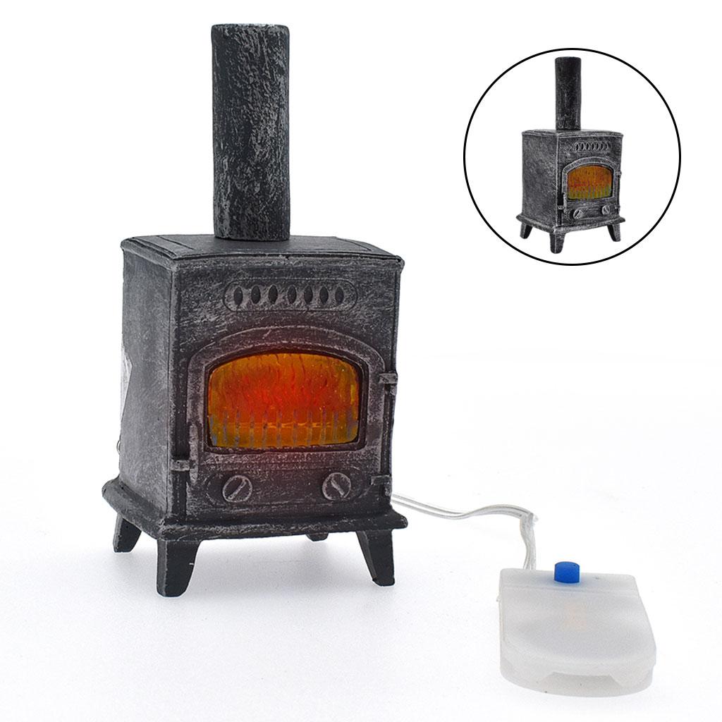1/12 Miniature Fireplace Model Toys Electric LED Flame Simulation Vintage Doll House Resin Living Room Freestanding Ornaments