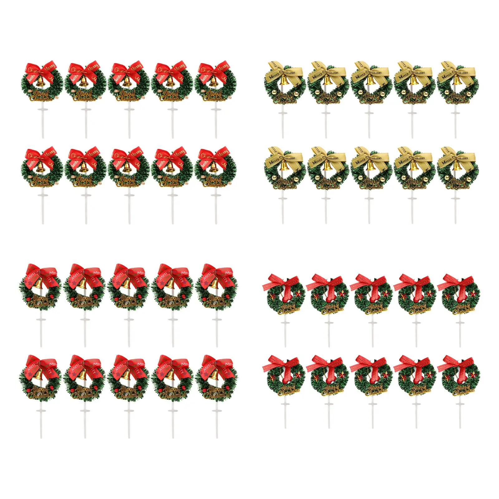 10 Pieces Mini Christmas Wreaths Home Decoration Winter Holiday Christmas Tree Decorations Cupcake Sticks Cake Decorations