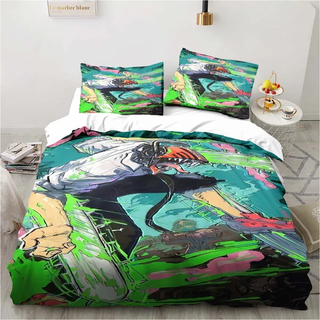 Motosserra homem cama anime dos desenhos animados twin conjunto de cama  duplo 3 peça capa edredão duplo rei capa têxtil casa - AliExpress