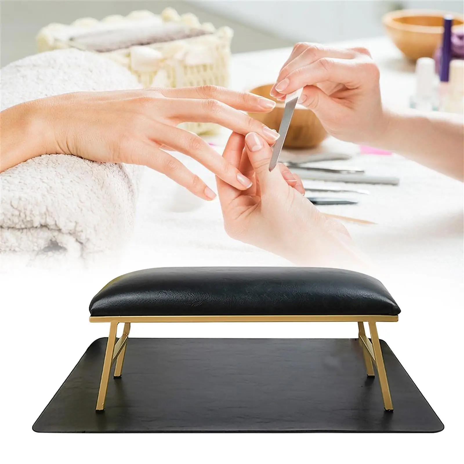 Nail Art Hand Pillow and Mat Non Slip PU Leather Desk Table Nail Hand Rest Holder for Home Salon Manicurist Hand Nail Techs Use