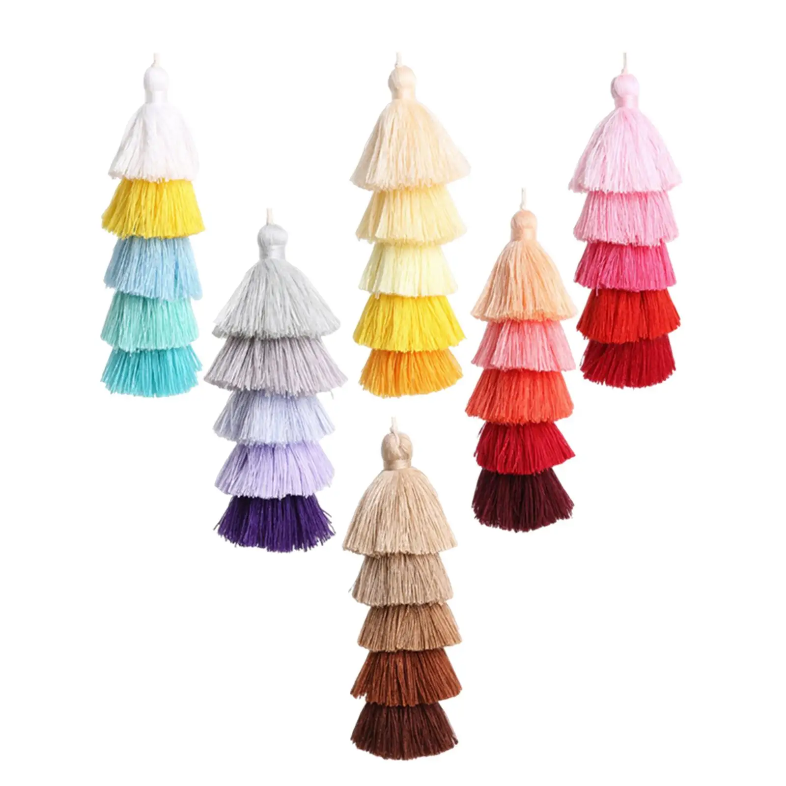 6 Pieces Colorful Bohemian Pompom Tassel Key Chain Key Ring Pendant Bookmarks Girls Decor Fringe for Jewelry Making Accessory