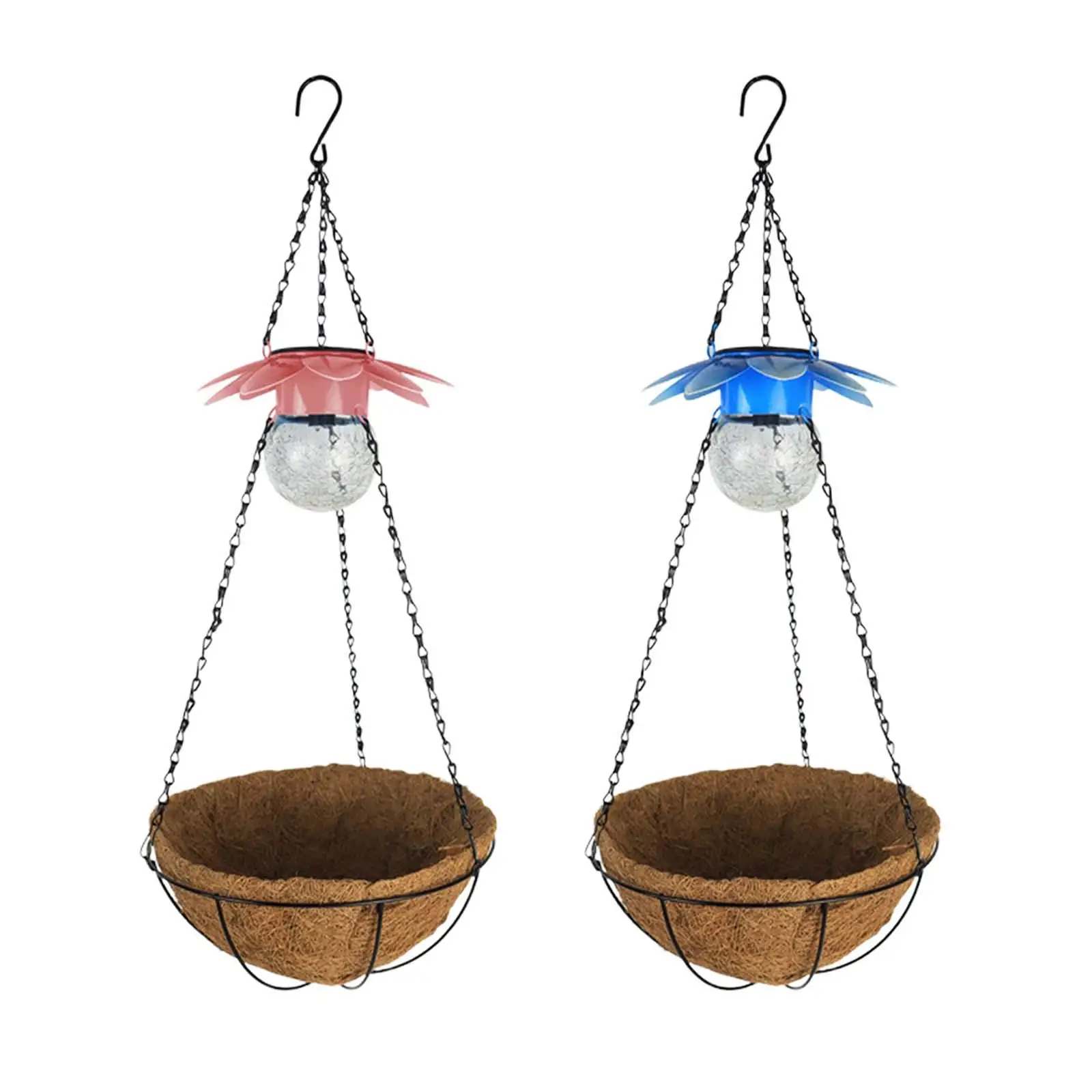 Metal Wire Hanging Planters with Coconut Coir Liner Round Wire Plant Holder for Porch Balcony Plant Garden Decoration