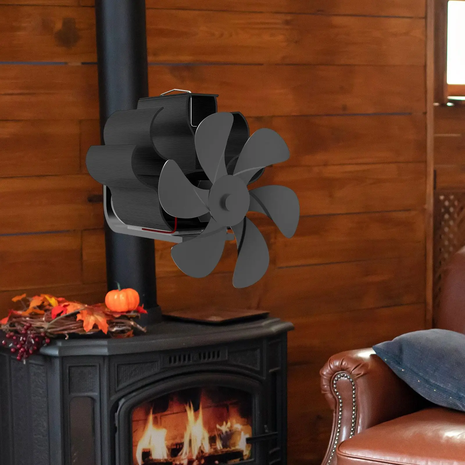Chimney Pipe Wood Burner Fireplace Stove Fan Working 140-662°F Versatile Efficient Lightweight Aluminum Alloy Height 16cm