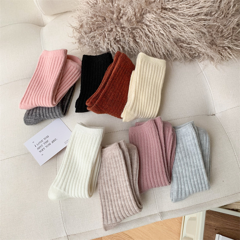 2022 New Winter Thicker Cashmere Wool Women Socks Casual japanese fashion Solid Color Long Sock Girls Thermal Warm Crew Sock