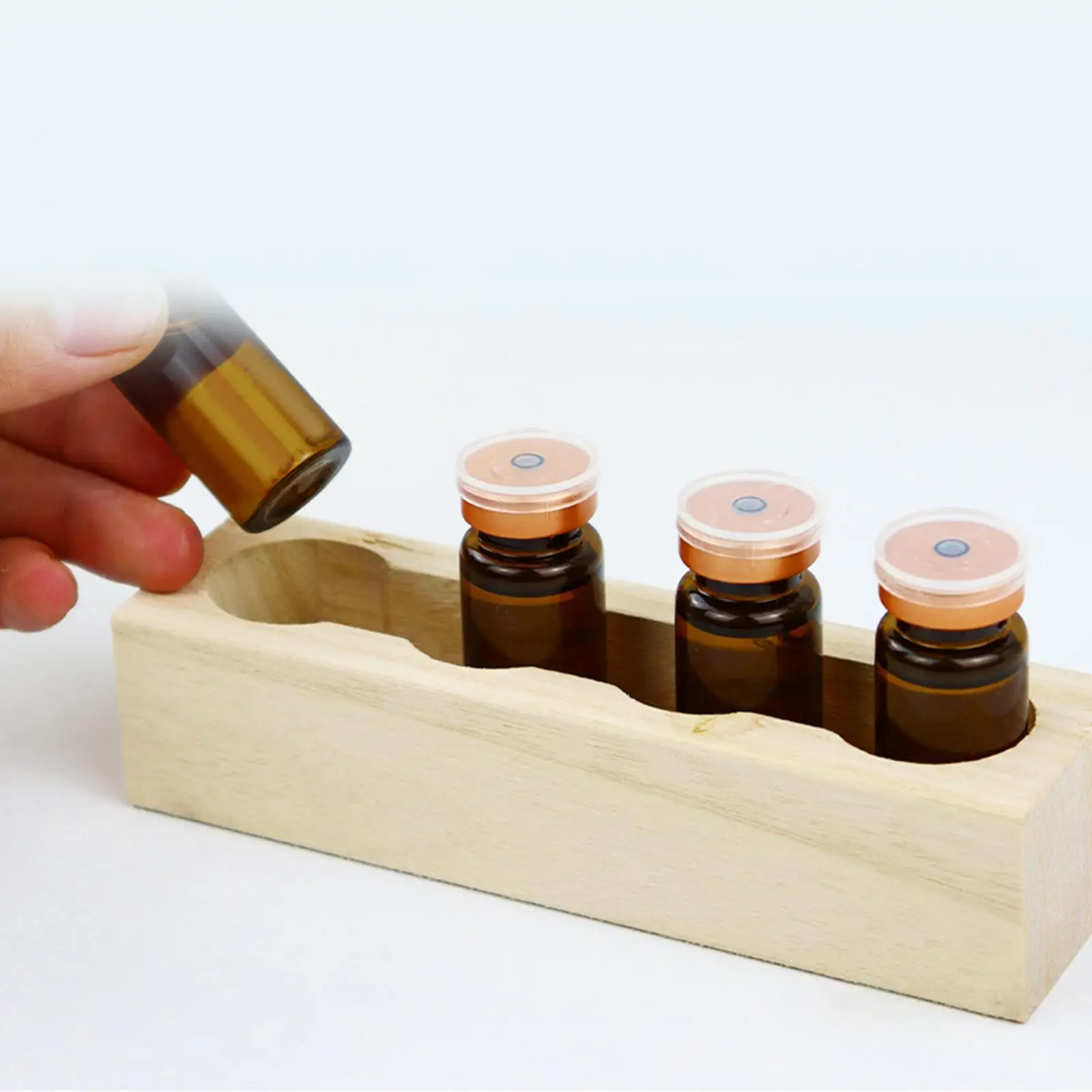 Essential Oil Display Stand Tabletop Display Shelf Wood Cosmetic Bottle Holder Organizer 4 Holes for Organizing Displaying