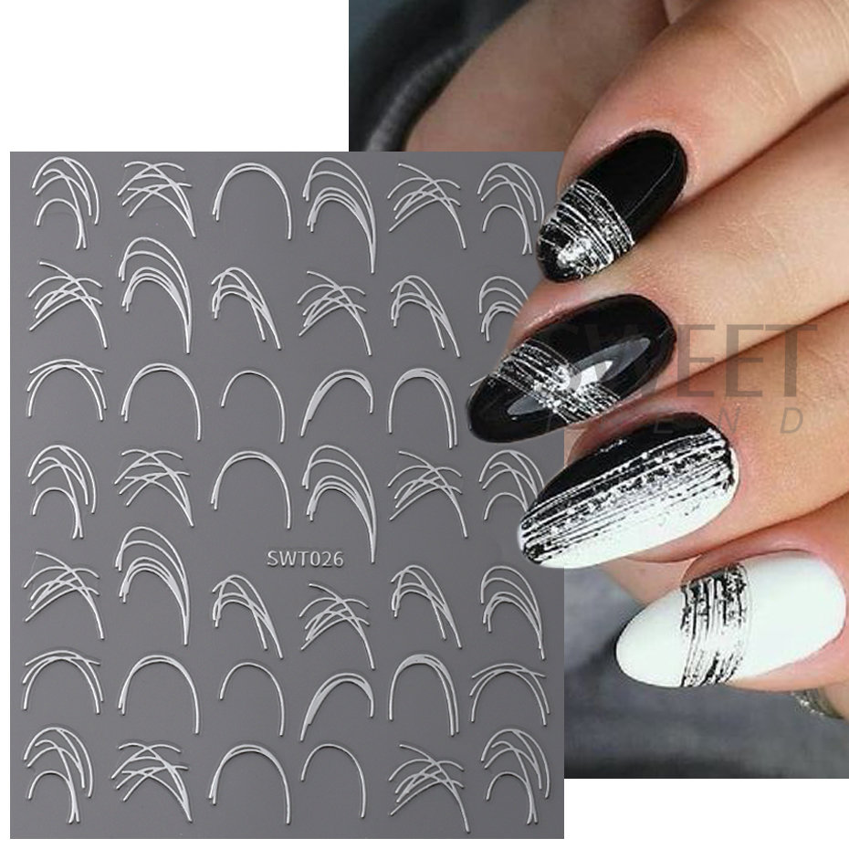 Description Picture 5 of itemSpider Gel Line Nail Stickers Metal Silver White Irregular Graffiti Stripe Design 3D Self Adhesive Gel Polish Slider Nail Decor