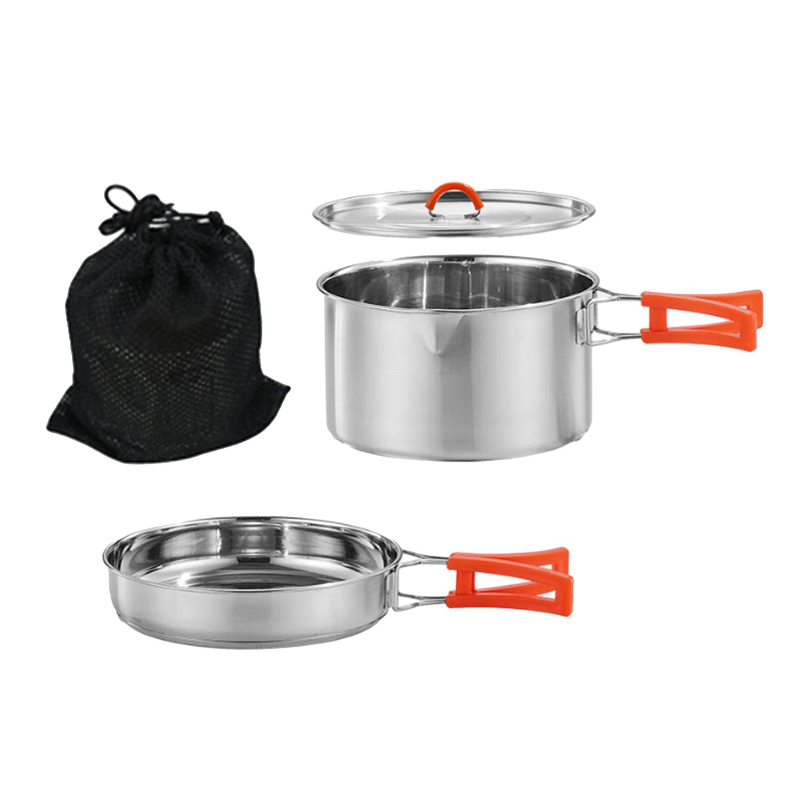 Camping Cookware Set Easy to Clean Stainless Steel Camping Pot and Pan for Picnic Hiking Backpacking Accessories Equipment