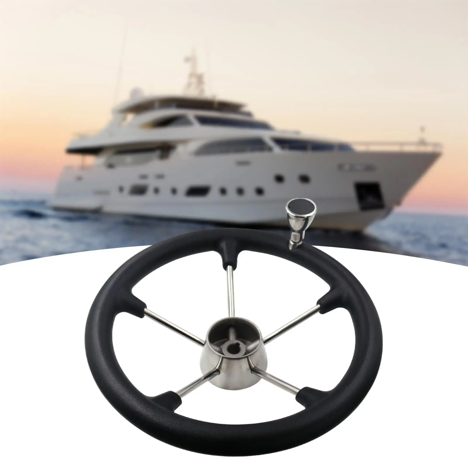 Marine Yacht Boat Steering Wheel 5 Spoke 13.98 Inches Dia. Black Foam Grip