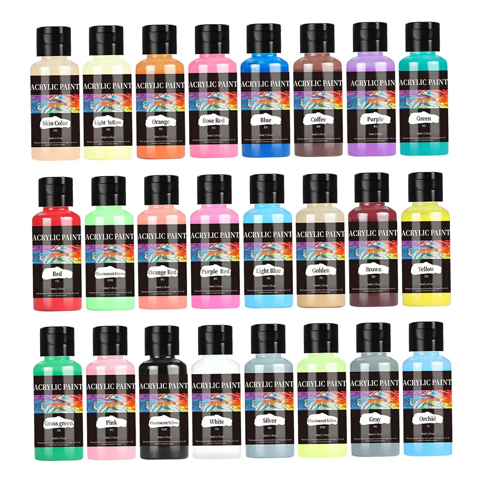 24x Acrylic Leather Paint Set Water based Paint Waterproof Artists 30ml Acrylic Paint Set for Car Seat Shoes Paper Bags Canvas