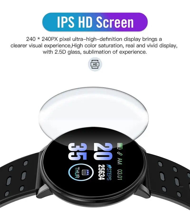 2022 119Plus Smart Watch Blood Pressure Sport Tracker Waterproof Bluetooth Smart Bracelet Heart Rate Monitoring For Android Ios