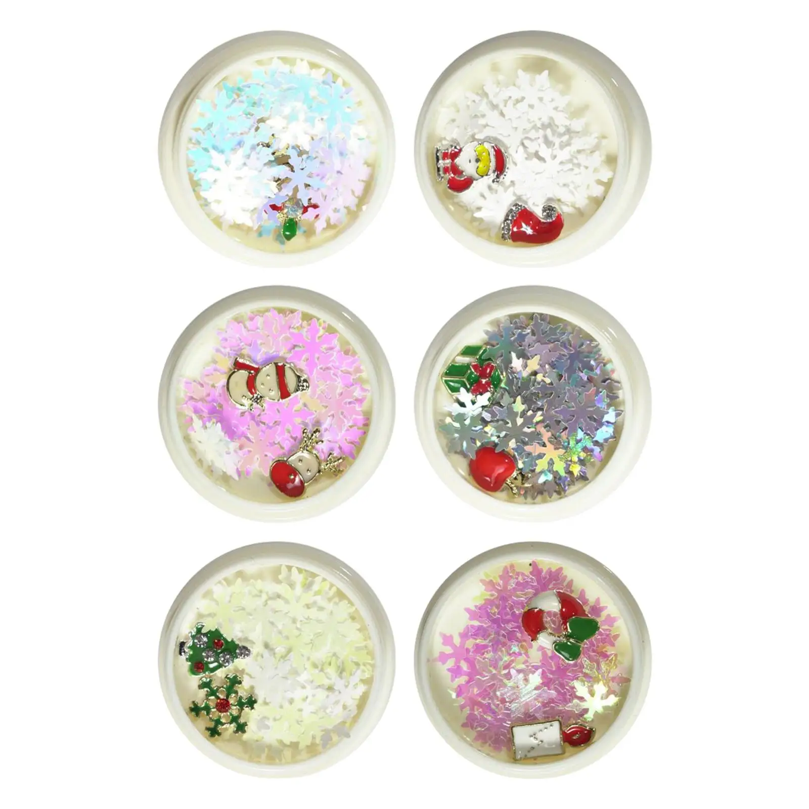 6 Colors Christmas Nail Art Sequins, Crafts Manicure DIY Snowflake Sequins Glitters Nail Art Decoration Salon Home Use