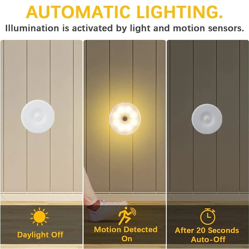 USB Night Light Motion Sensor Light LED Lamp With Switch Rechargeable Inductor Lights For Kitchen Stairs Hallway Closet Bedroom