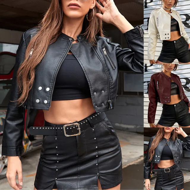 Dropship Women's Leather Short Jackets Slim Fit Thin PU Leather Motorcycle  Clothing For Ladies Spring And Autumn to Sell Online at a Lower Price