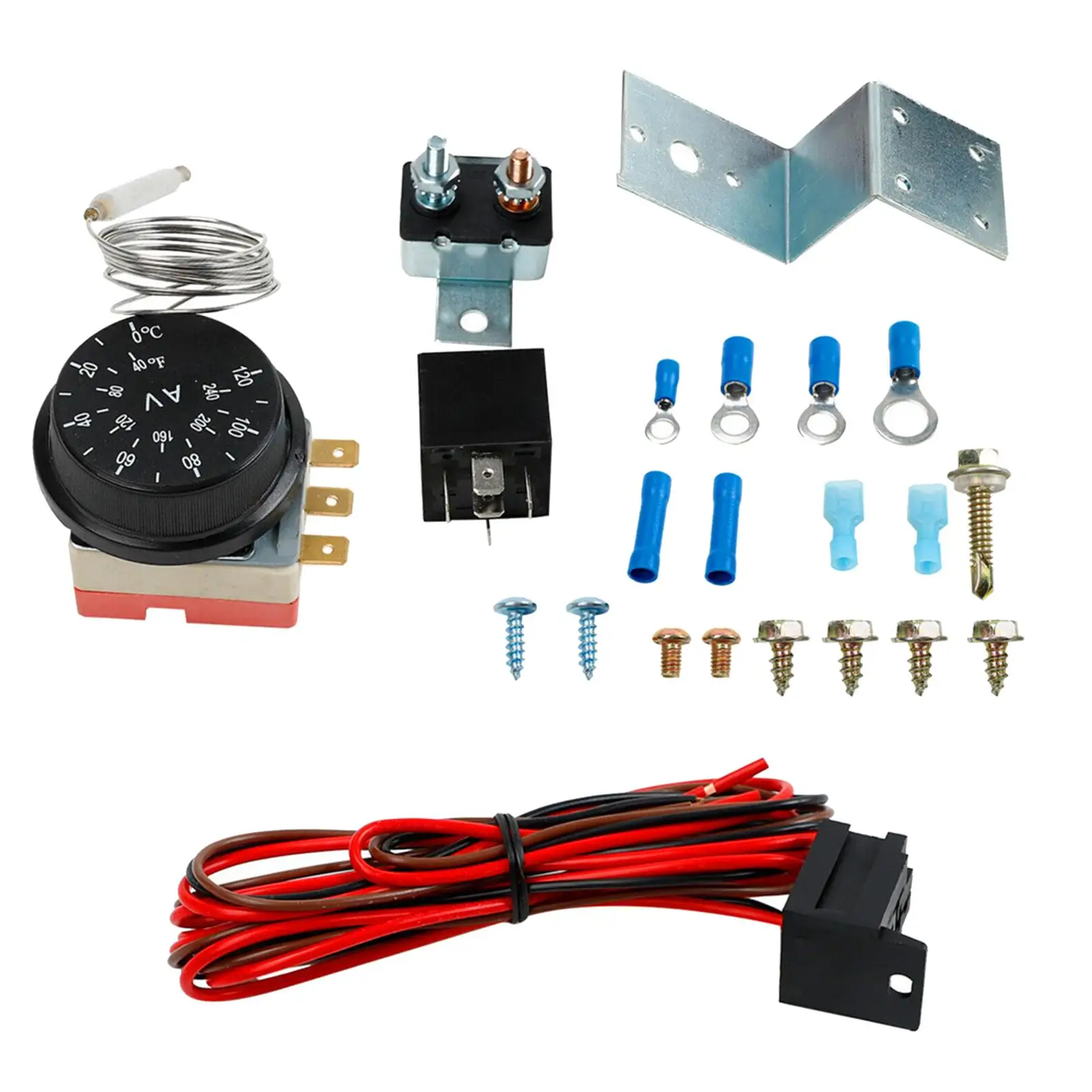 Electric 12V Adjustable Radiator Fan Thermostat 3 Pin Control Relay Wire Kit Car Truck Mounting Hardware Automotive Accessories