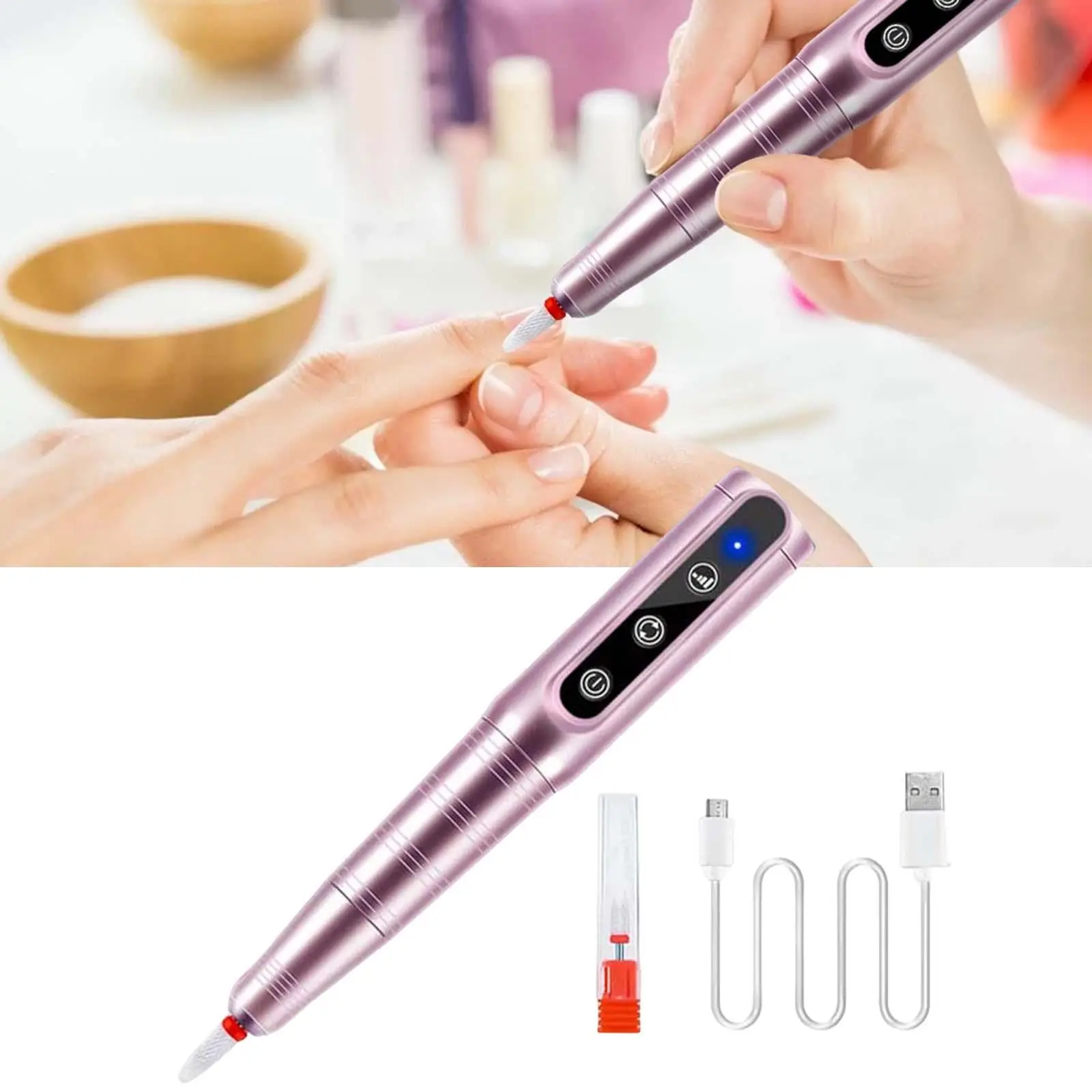 Professional Nail Filer Kit Nail Tools Rechargeable Cordless USB Electric Nail Drill Machine for Removing Acrylic Gel Nails