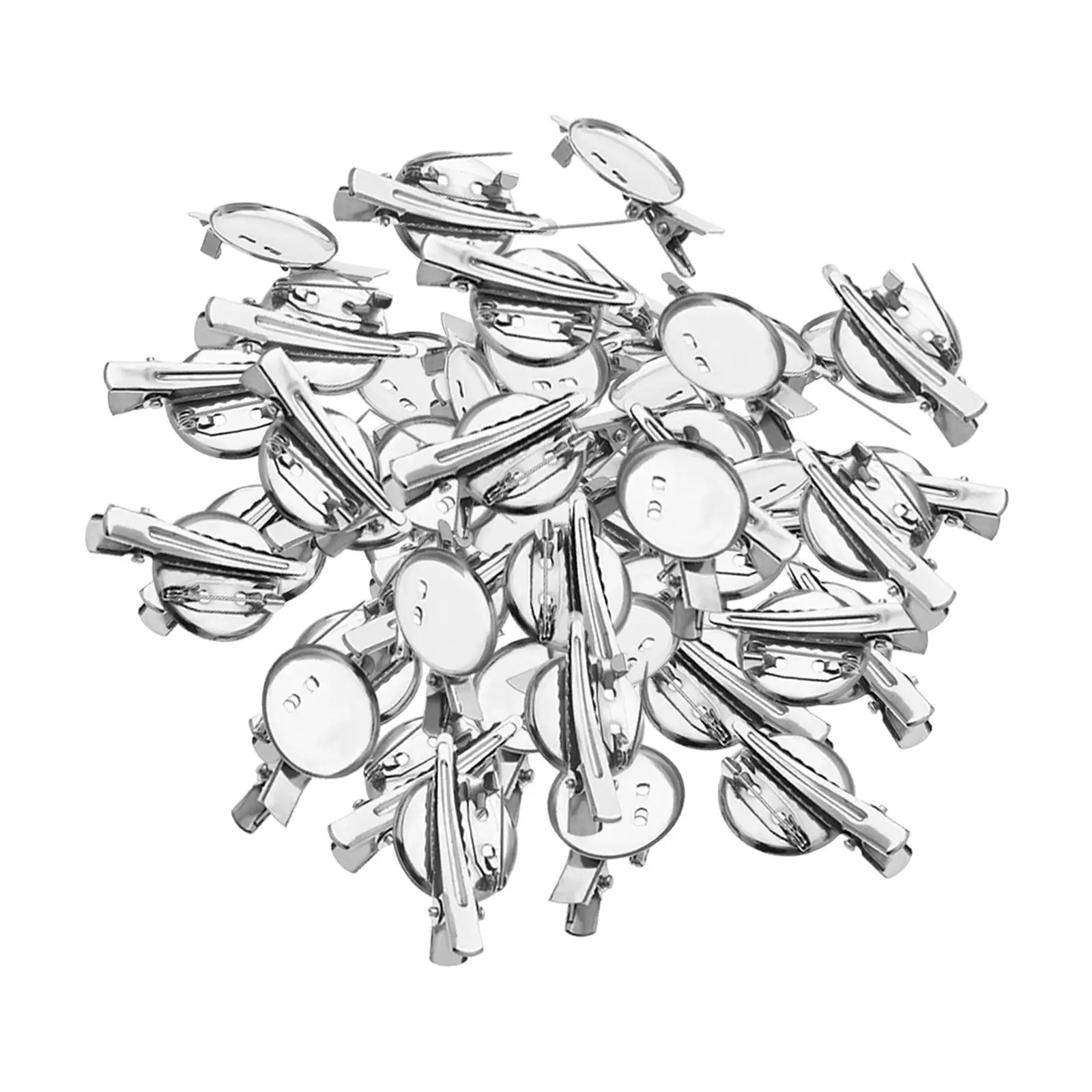 50Pcs Brooch Blank Round Tray with Pin and Hair Clip Accessories Creative Cabochon Settings Metal Durable for Hairdresser