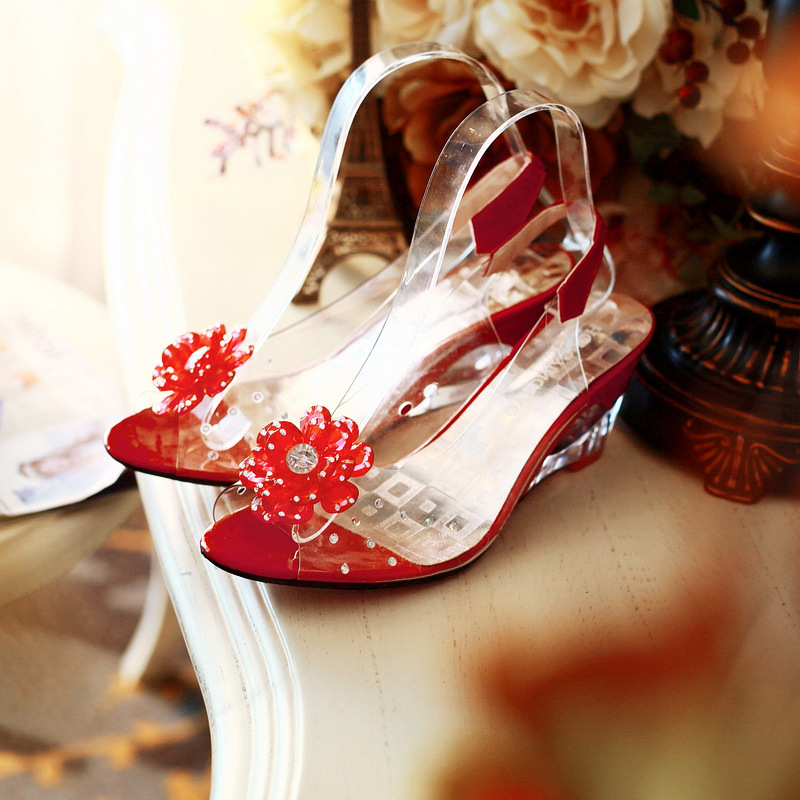 Studded Flower Design Transparent Sandals Peep Toe Heels Sandal Wedding Party Shoes Women Fishmouth Open Toe Heels 2026 New
