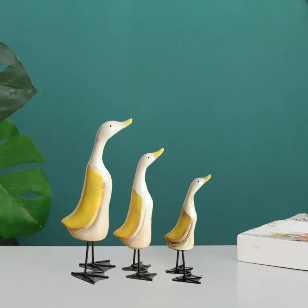 3Pcs Ducks Figurine Animal Ornament Statue for Bedroom Xmas Decoration