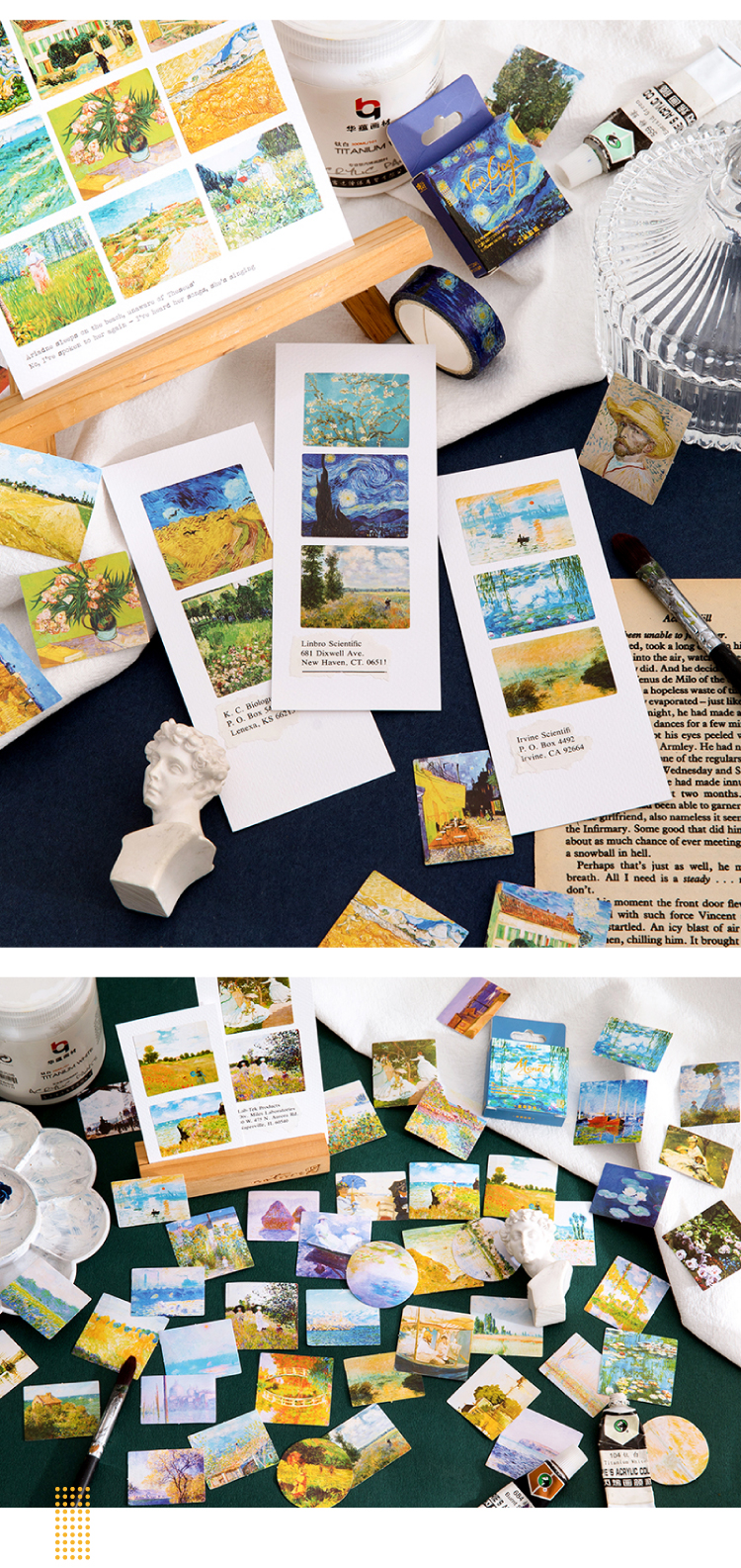 Vintage Stickers 1 Box Scrapbooking Phone Diary Material DIY Decorative Paper Stationery with World Famous Paintings