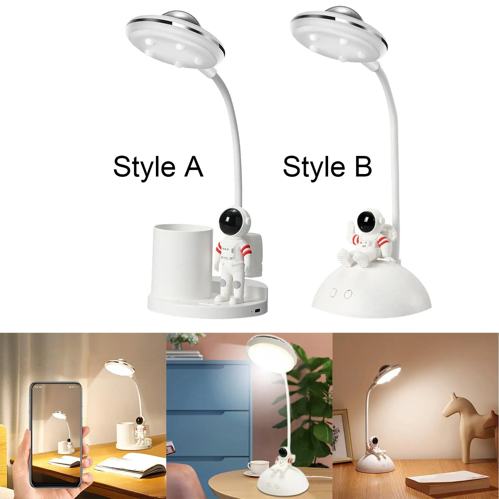 Astronaut Decoration Desk Lamp Multipurpose USB Charging Dimmable Night Light Bendable Table Lamp for Bedside Desk Office Desk