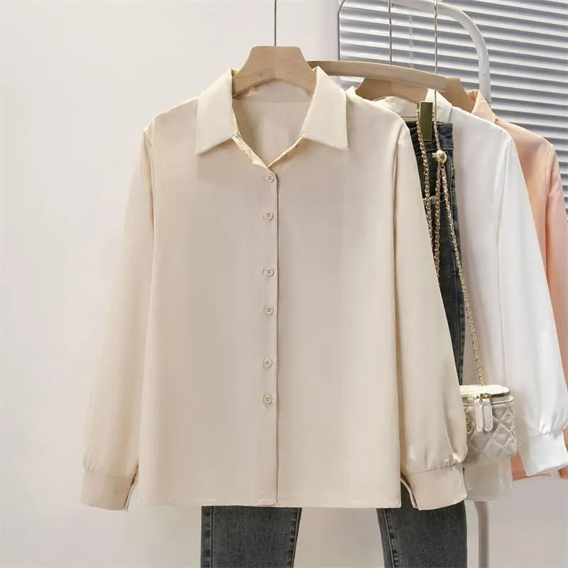 Frühling Herbst Chiffon hemd Frauen hemden Mode weibliche Langarm lose feste lässige Bluse Tops Büro Dame Hemden S-4XL – Detail 3