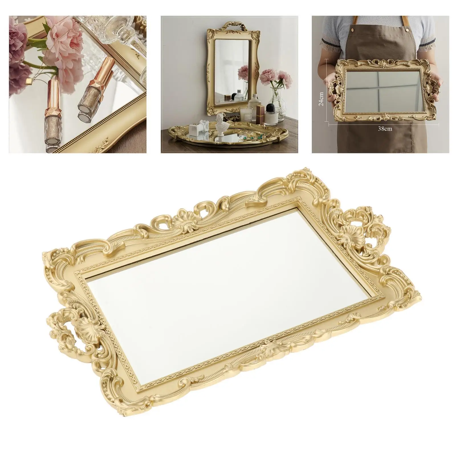  Mirrored Vanity Display Tray Makeup Mirror Case Jewelry Cosmetic Perfume Organizer Photo Props Desktop Ornaments